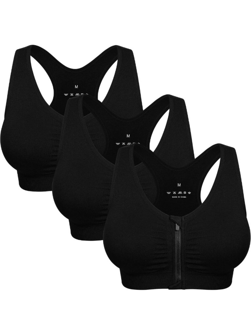Women's Zip Front Sports Bra - Wireless, Post-Surgery, Comfortable Workout Bra